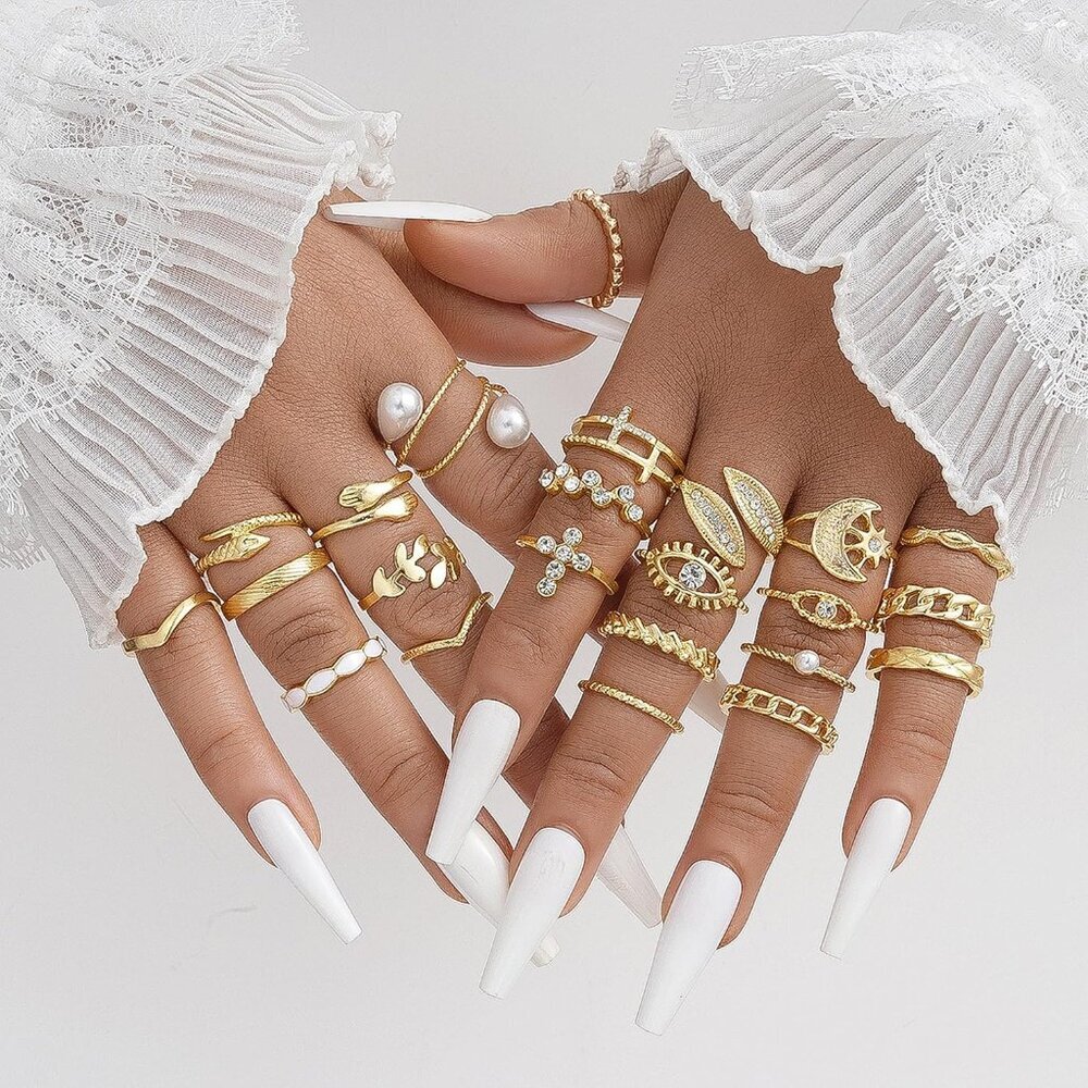 Exquisite Gold Stackable Rings - Rhinestone Moon … - image 3